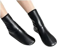 Women's Wool Faux Leather Socks (Black, Free Size) C3-thumb1