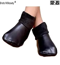 Women's Wool Faux Leather Socks (Black, Free Size) PO2 B2-thumb3