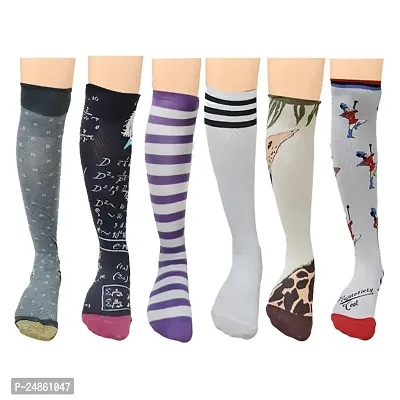 Girl's colorful Long Over Knee-High Socks (Multicolor) (Pack of 6)