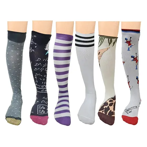 Girl's colorful Long Over Knee-High Socks (Multicolor) (Pack of 6)