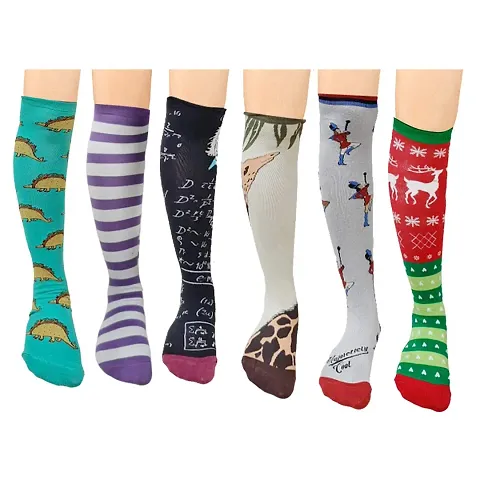 V4U Women's Multi Design Patterned Winter Warm Over Knee High Socks PO(6) (Multicolor)