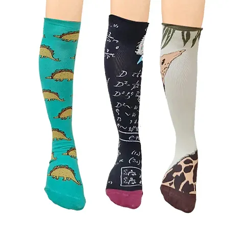 V4U Women's Cotton Colorful Patterned Winter Warm over Knee High Socks - 3-Pairs (Multicolour, Free Size)