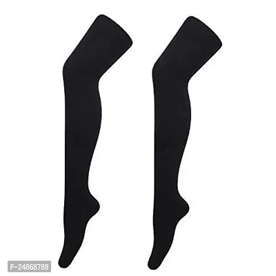 Women's Thigh High Socks Over the Knee High Knitted Casual Boot Socks, Stiped Long Fashionable Stockings Pack of  PO2( BALCK)