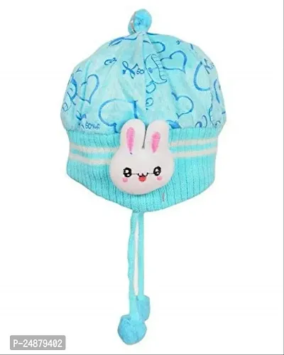 Baby Boy's  Girl's Woolen Cap with Side Protection |Toddler Cap  (BLUE)-thumb0