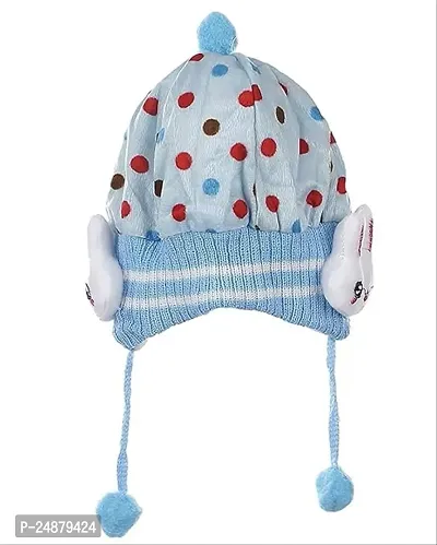 Baby Boy's  Girl's Woolen Cap with Side Protection |Toddler Cap 1 Pc (BLU )-thumb0