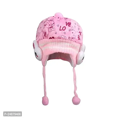 Baby Boy's  Girl's Woolen Cap with Side Protection |Toddler Cap 1 Pc (Pink)-thumb0