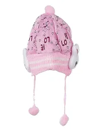 Baby Boy's  Girl's Woolen Cap with Side Protection |Toddler Cap 1 Pc (Pink)-thumb1