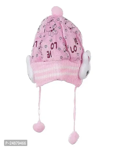 Baby Boy's  Girl's Woolen Cap with Side Protection |Toddler Cap 1 Pc (Pink)-thumb2