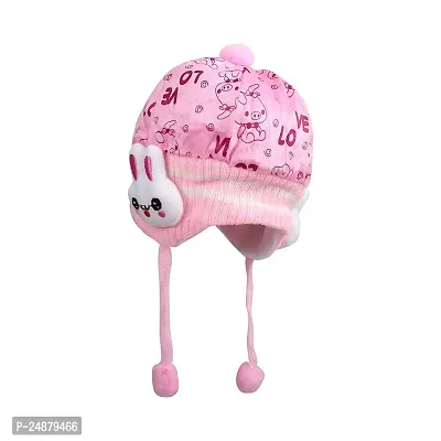Baby Boy's  Girl's Woolen Cap with Side Protection |Toddler Cap 1 Pc (Pink)-thumb5
