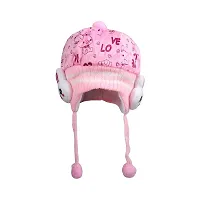 Baby Boy's  Girl's Woolen Cap with Side Protection |Toddler Cap 1 Pc (Pink)-thumb2
