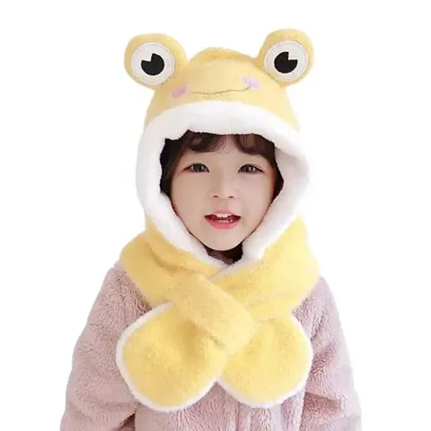 Luxury Trendy Solid Color Cute Frog Warm Children Knitted Hat Kids Boys Girls Beanie Winter Hats and Scarf 9-10 Year (brown)