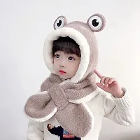 Luxury Trendy Solid Color Cute Frog Warm Children Knitted Hat Kids Boys Girls Beanie Winter Hats and Scarf 9-10 Year (brown)-thumb1