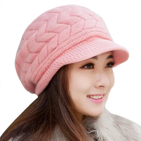 Alexvyan Pink Arrow Winter Cap Woolen Knitted Hat (Fur Inside) Women Hats for Ladies Beanie Girls Skullies CAPS Bonnet Femme Snapback Warm Wool Hat