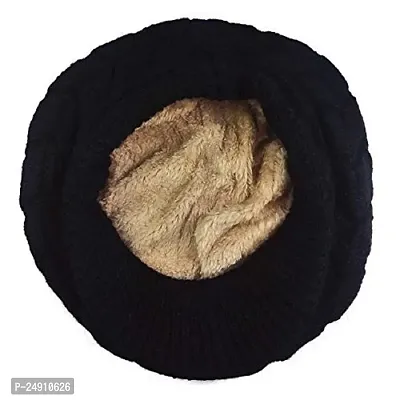 Women Winter Warm Knit Hat Wool Snow Caps With Visor (BLK)-thumb2