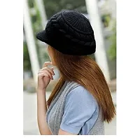 Women Winter Warm Knit Hat Wool Snow Caps With Visor (BLK)-thumb2