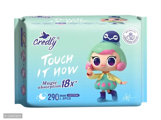 Credly Ultra Premium Soft Sanitary Pad Safe on Skin Toxic free and Rash Free Anti bacterial 18x Faster Absorption 100% Leakage Protection Pack of 2 290mm Large (16 Pcs )-thumb0