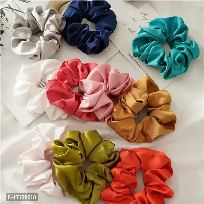 Elecsera Luxury Satin Scrunchies Rose Set of 5 Colour Rubber Band Set of 5 (Multicolor)-thumb3