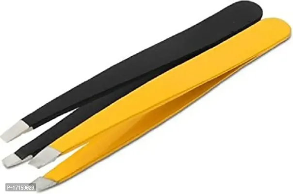 Elecsera Black  Yellow Slant Tip Plucker Tweezer Blackhead Removal , Facial Hair Removal Beauty Tool For Men And Women Combo Set Of 2 ()