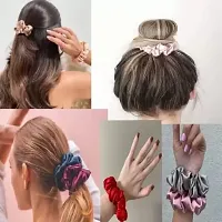 Elecsera Multicolor Pure Silk Scrunchies Hair Tie Elastic Large Hair Bands Set of 12 pcs Rubber Band (Multicolor)-thumb2