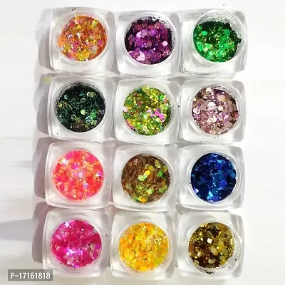 Elecsera 12 Multicolor Chunky Nail Art Eyeshadow Glitter (Multicolor)