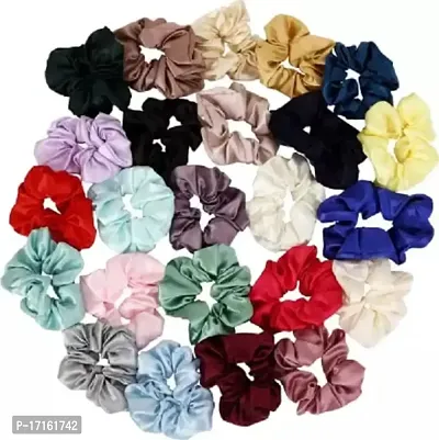 Elecsera Multicolor Pure Silk Scrunchies Hair Tie Elastic Large Hair Bands Set of 12 pcs Rubber Band (Multicolor)-thumb2