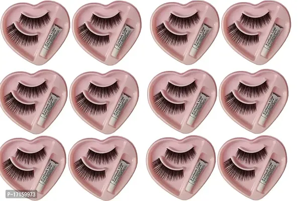 Glamezone False Eyelashes for Pretty Eye Makeup with glue Pack of 12