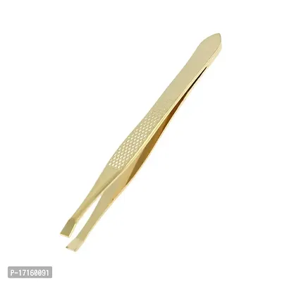 Elecsera Flat Tip Tweezer Plucker for Women Eyebrows and Upper Lips Gold ()