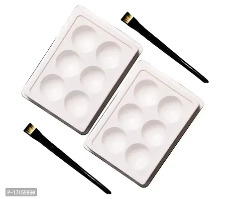 Elecsera Facial Cosmetic 6 Cups Tool Tray Plastic Washable For Salon, White Colour Tray with Eyeshadow/Lipstick Brush (4 Items in the set)-thumb0