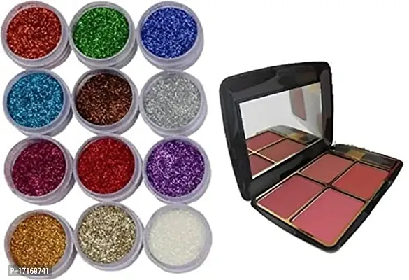 Elecsera 12 Color Glitter Shimmer Eye shadow Powder With 4 Color Blusher Kit for Face Makeup (2 Items in the set)