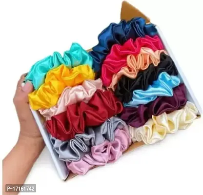 Elecsera Multicolor Pure Silk Scrunchies Hair Tie Elastic Large Hair Bands Set of 12 pcs Rubber Band (Multicolor)