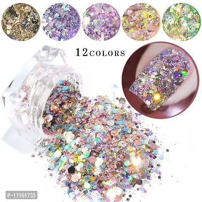 Elecsera 12 Multicolor Chunky Eyeshadow Glitter Nail Art Glitter (Multicolor)-thumb5