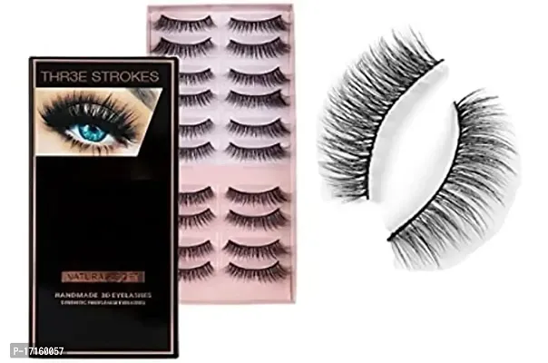 Elecsera Professional Synthetic Fibers False Eyelashes, 100% Handmade Natural  soft (Pack of 10)-thumb0