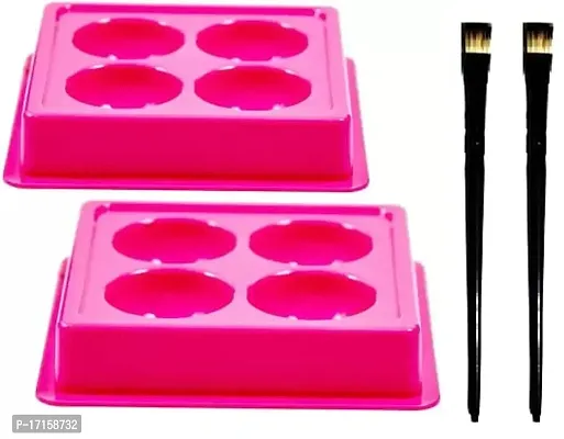 Elecsera Facial Cosmetic 4 Cups Tool Tray Plastic Washable For Salon, Pink Colour Tray with Eyeshadow/Lipstick Brush (4 Items in the set)-thumb0