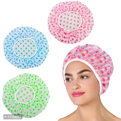 Elecsera Reusable Printed Shower Cap with Elastic Band for Home Use/Salons/Spa/Hair Treatment/Beauty Parlours for Both Men and Women Bathing Accessor (Multicolour) -Set of 3