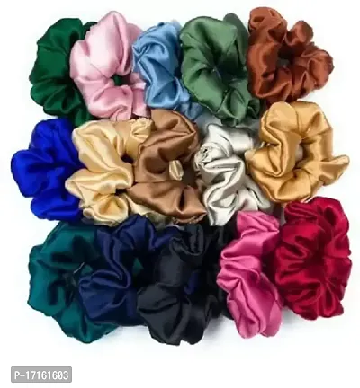 Elecsera Soft Satin Hair Scrunchies Stuff Scrunchy Holder Hair Ties Rubber Band Set of 10(Multicolor)-thumb2