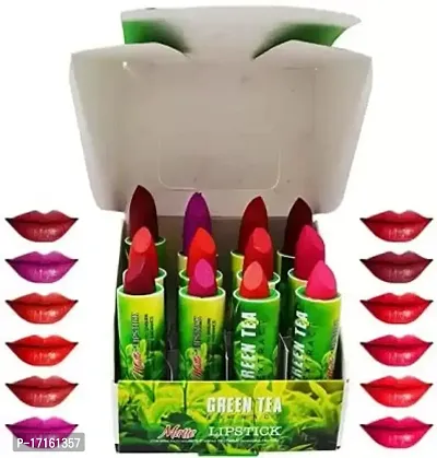 Elecsera 12 in 1 Matte Green Tea Multicolor Long Lasting Lipstick Pack of-12??(Multicolour, 3.5 g)-thumb0