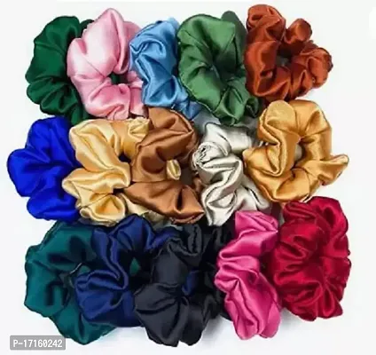 Elecsera Women Scrunchies for Girls Hair Ties Solid Color Hair Bands Scrunchy Pack of 12 Rubber Band (Multicolor)-thumb0