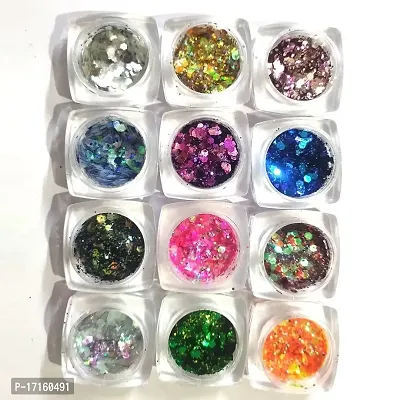 Elecsera Professional 12 Pcs Chunky Eyeshadow Sparkle Nail Art Glitter (Multicolor)