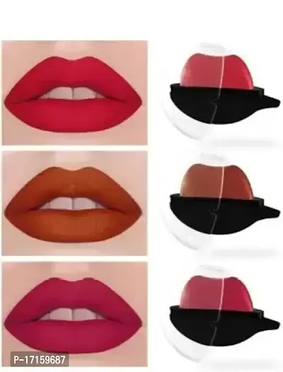 Elecsera Apple Shape/Lip Shape, Matte Lipstick for Women Pack of 3 (Red, Pink,Nude) (Red, Pink, Nude, 10 g)