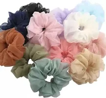 Elecsera Organza Scrunchies Hair Tie Elastic Large Hair Bands Set of 11 pcs Rubber Band (Multicolor)-thumb2