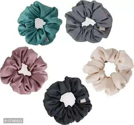 Elecsera Luxury Satin Scrunchies 5 Colours, Classic Shades Rubber Band (Multicolor)