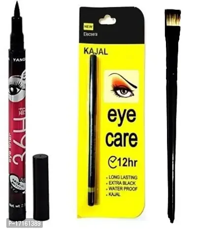 Elecsera Eye Care Kajal with Sketch 36hr Pen Eyeliner with Glitter Brush (3 Items in the set)