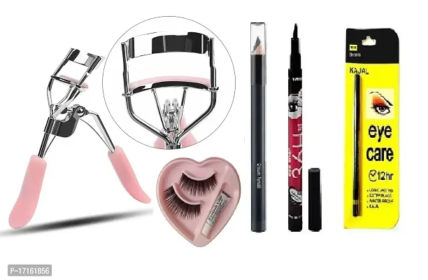 Elecsera Eyelash Curler  Beauty Kajal  36H Deep Black Liquid Eyeliner False Eyelashes Professional Set of 5 Makeup (5 Items in the set)