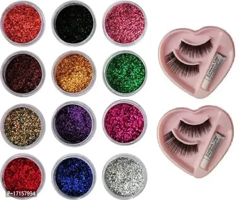 Elecsera Dusty Glitter Eye-shadow for Girls / Women with 2 False Eyelash (14 Items in the set)-thumb0