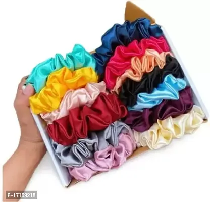 Elecsera Luxury Satin Scrunchies Rose Set of 5 Colour Rubber Band Set of 5 (Multicolor)