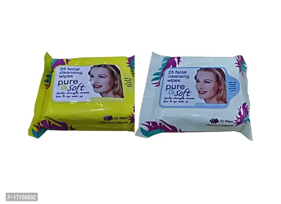 Elecsera Soft Facial Face Skin Cleaning Wet Tissue Wipes (MultiFlavour) (Pack of 2) (Pack of 50) (50 Tissues)