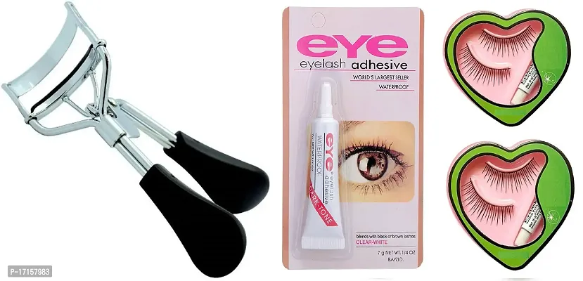Elecsera Combo of Eyelash Curler,Waterproof Eyelash Glue and False Eyelashes (Pack of 2) for Women (4 Items in the set)