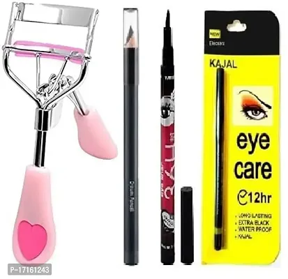 Elecsera Eyelash Curler  Beauty Kajal  36H Deep Black Liquid Eyeliner Professional Set of 4 Makeup (4 Items in the set)