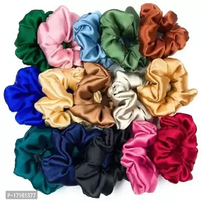 Elecsera Combo of 6 Solid Colored Satin Hair Elastic Scrunchies Rubber Band Pack of 6 (Multicolor)-thumb0