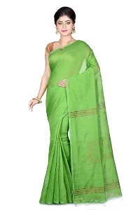 Stylish Cotton Green Self Pattern Saree With Blouse Piece For Women-thumb1